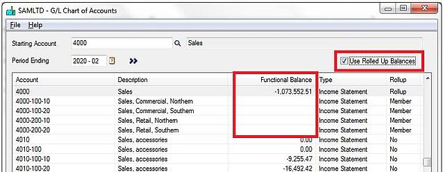 Sage GL Account Roll-up function