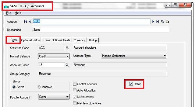 What does Sage GL Account Roll-up function do?