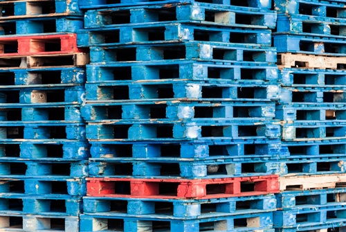Image of stacks of empty crates