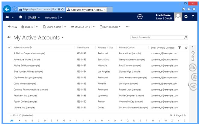 Active Accounts and Contacts CRM