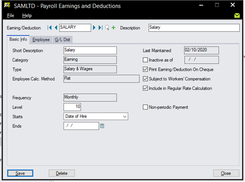 Sage 300 Payroll - Setup Earning, Deductions, Benefits, Accruals and General Ledger Distribution
