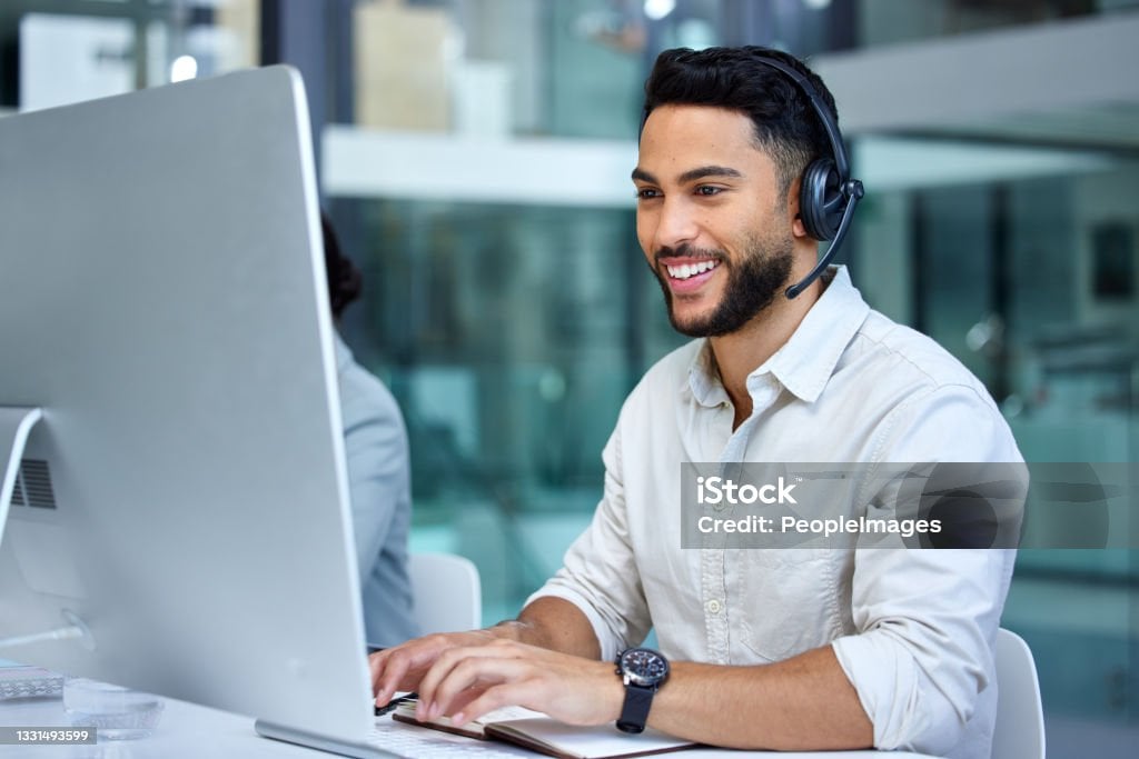Customer representative having a call