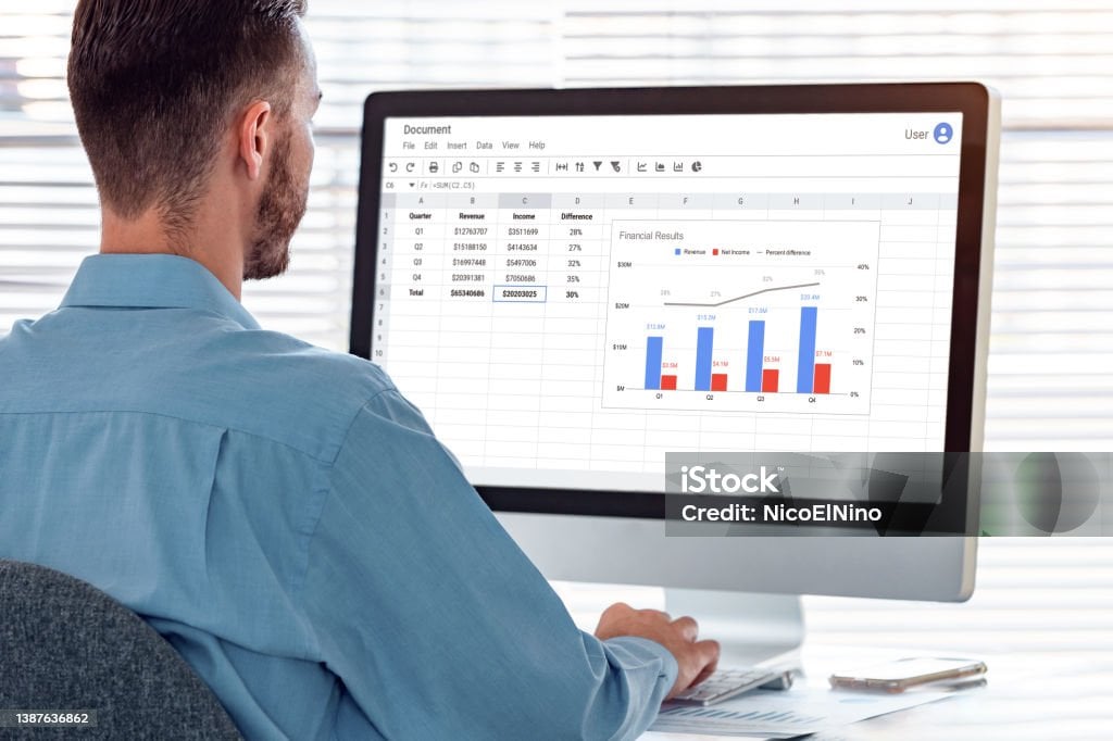 Accountant working on financial report