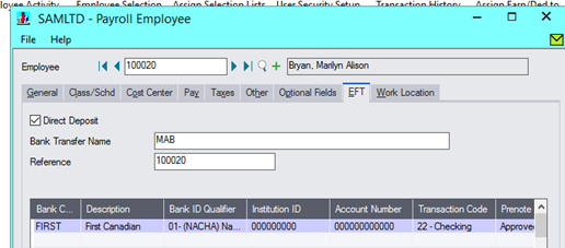 Sage 300 Payroll - EFT as a payment option