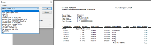 Sage 300 Payroll - Export almost any data or report in a variety of formats